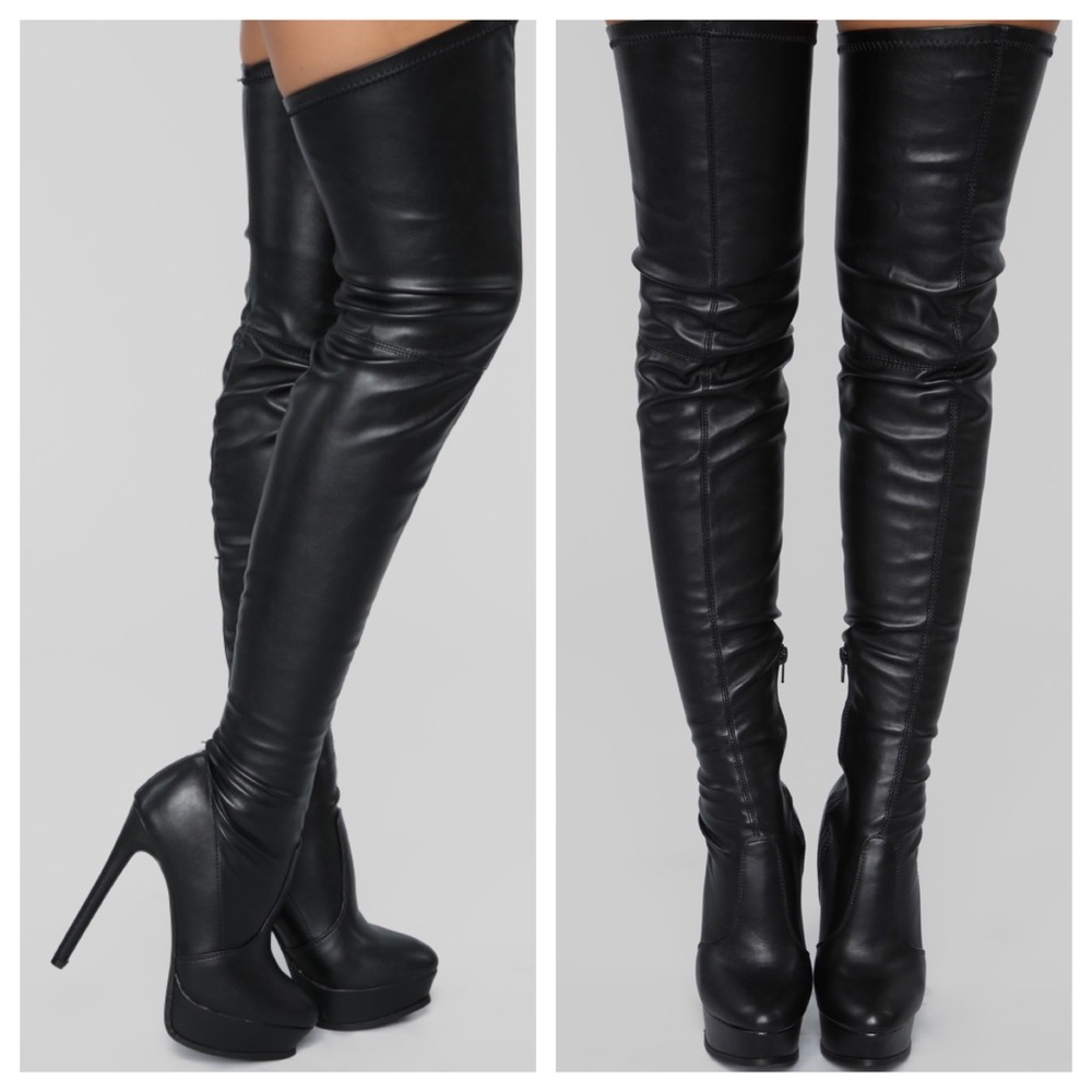 Thigh High Platform Boots - Black